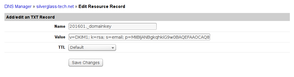 Linode DNS manager add TXT record